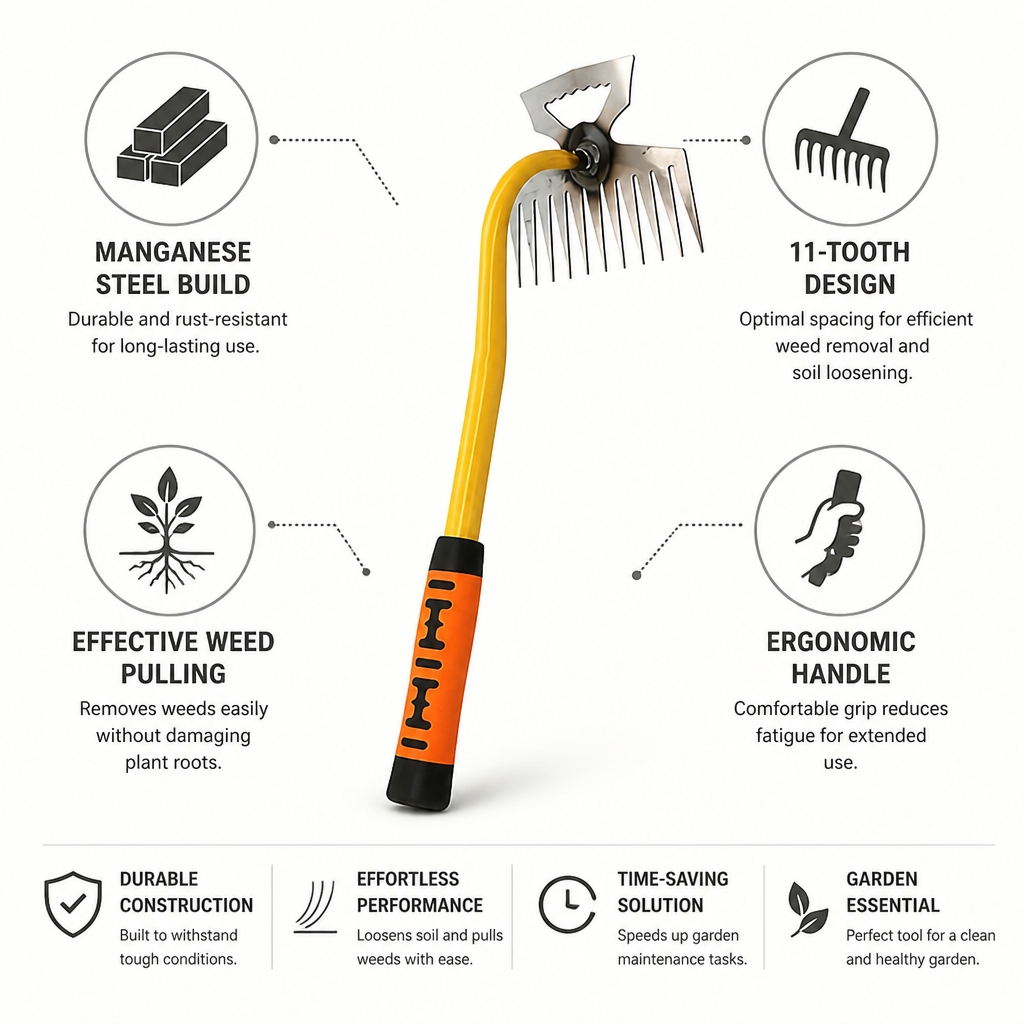 Durable Manganese Steel 11-Tooth Weeding Rake