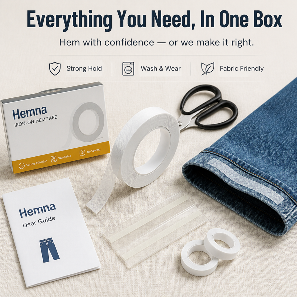 Hemna™ — Hem Any Pair in Seconds With No Needle, No Thread, No Sewing