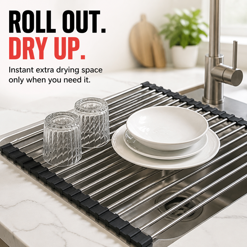 VitaDry™ XL Roll-Up Dish Rack — Instantly Free Your Counters and Enjoy Faster, Cleaner Drying Every Day