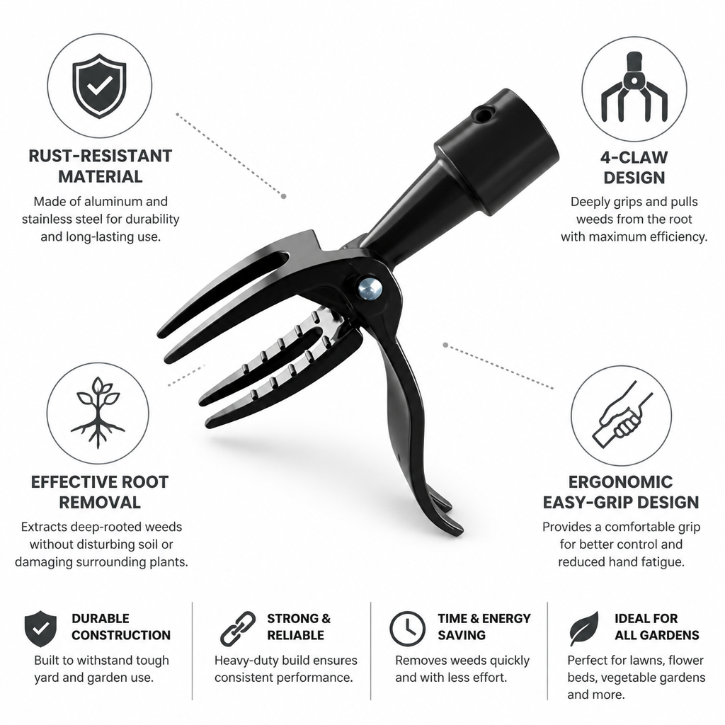 Rust-Resistant 4-Claw Weed Puller Head