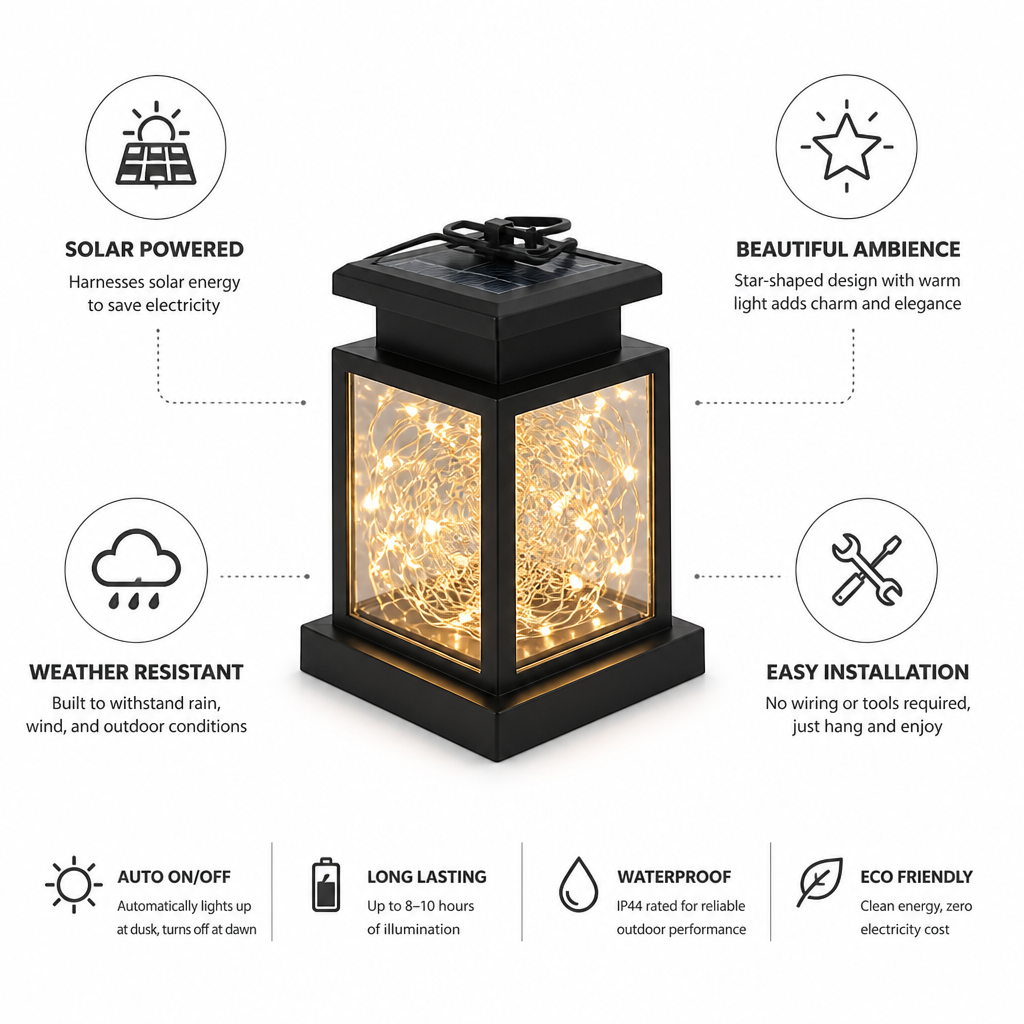 Solar-Powered Star Lantern (Outdoor Hanging)