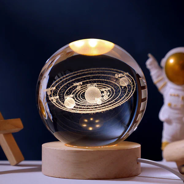 3D Carved Crystal Globe Lamp – Gentle LED Night Glow