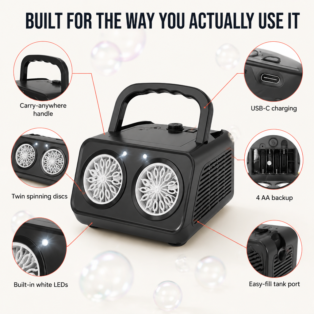 BubblyRush™ — Drench Every Backyard Bash With a Twin-Disc Bubble Storm