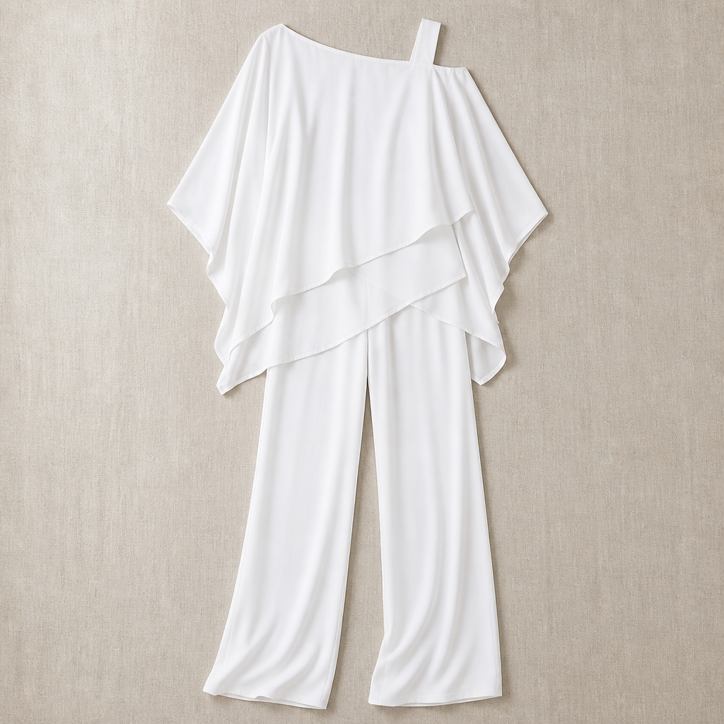 LumaVieve™ – Sleek Asymmetric One-Shoulder Two-Piece Set with High-Rise Pants