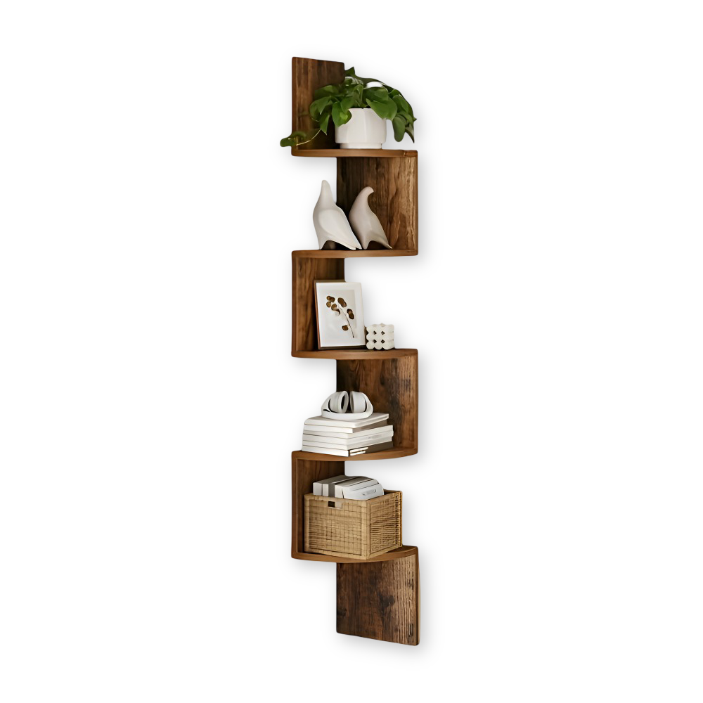 Corner Shelf 5 Tiers | Zigzag Design with Shelves | Space-Efficient Corner Placement | CornerZig