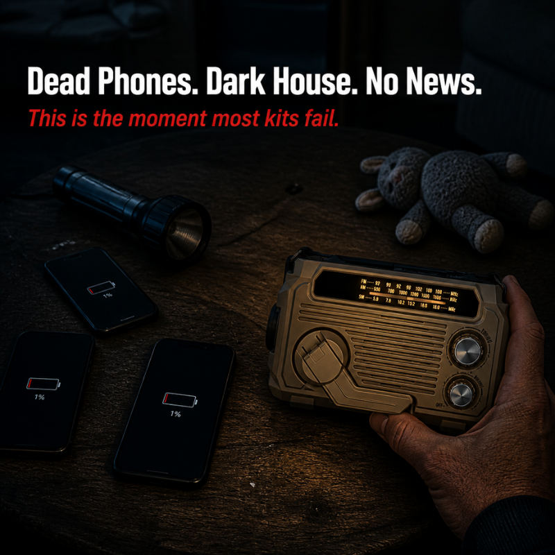VoltGuard™ — Power Light, Radio, and SOS Via Crank, Sun, or USB