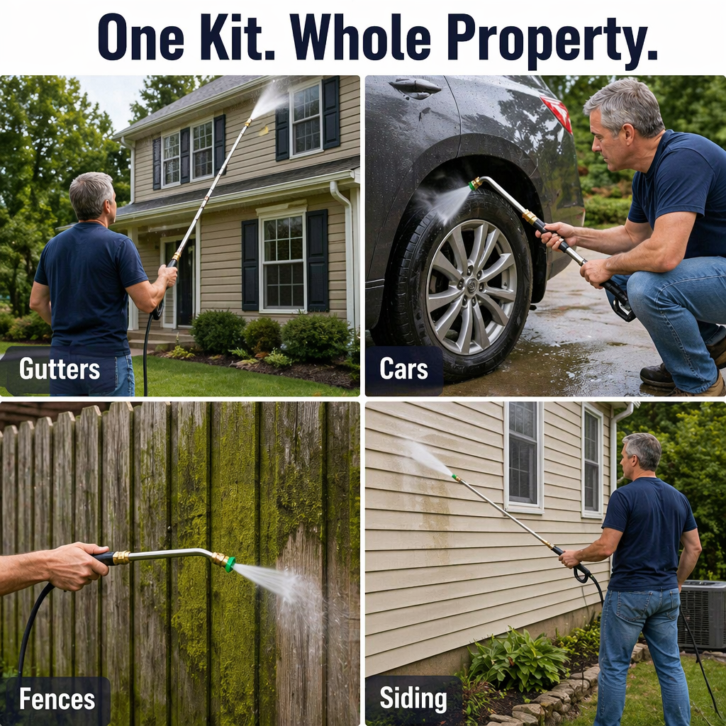 SkySweep™ — Blast Away Gutters, Siding & Second-Story Grime Without Ladder Climbing
