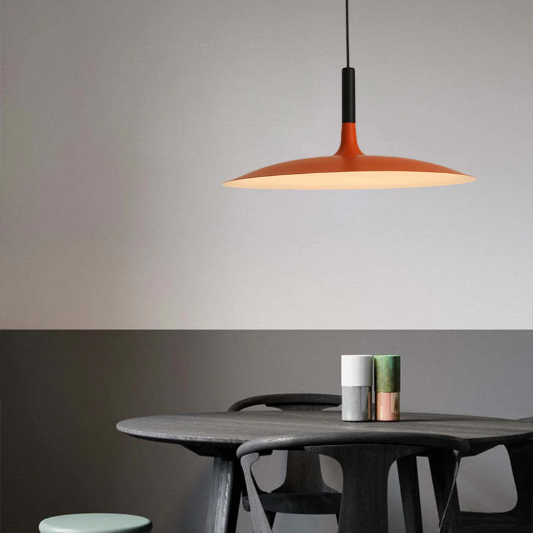 Contemporary White Metal Hanging Lamp – LED, Adjustable Height