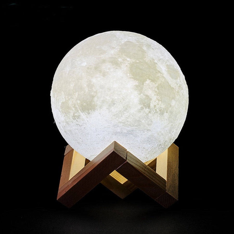 Moon Light with Wooden Base – 16 Colors & Dimmable Brightness