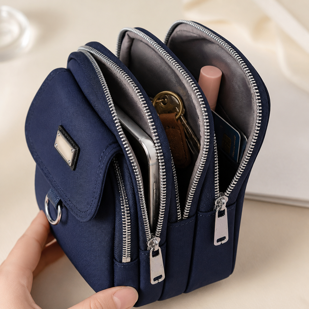 VeloTrek™ – Weatherproof Oxford Compact Triple-Zip Crossbody Bag