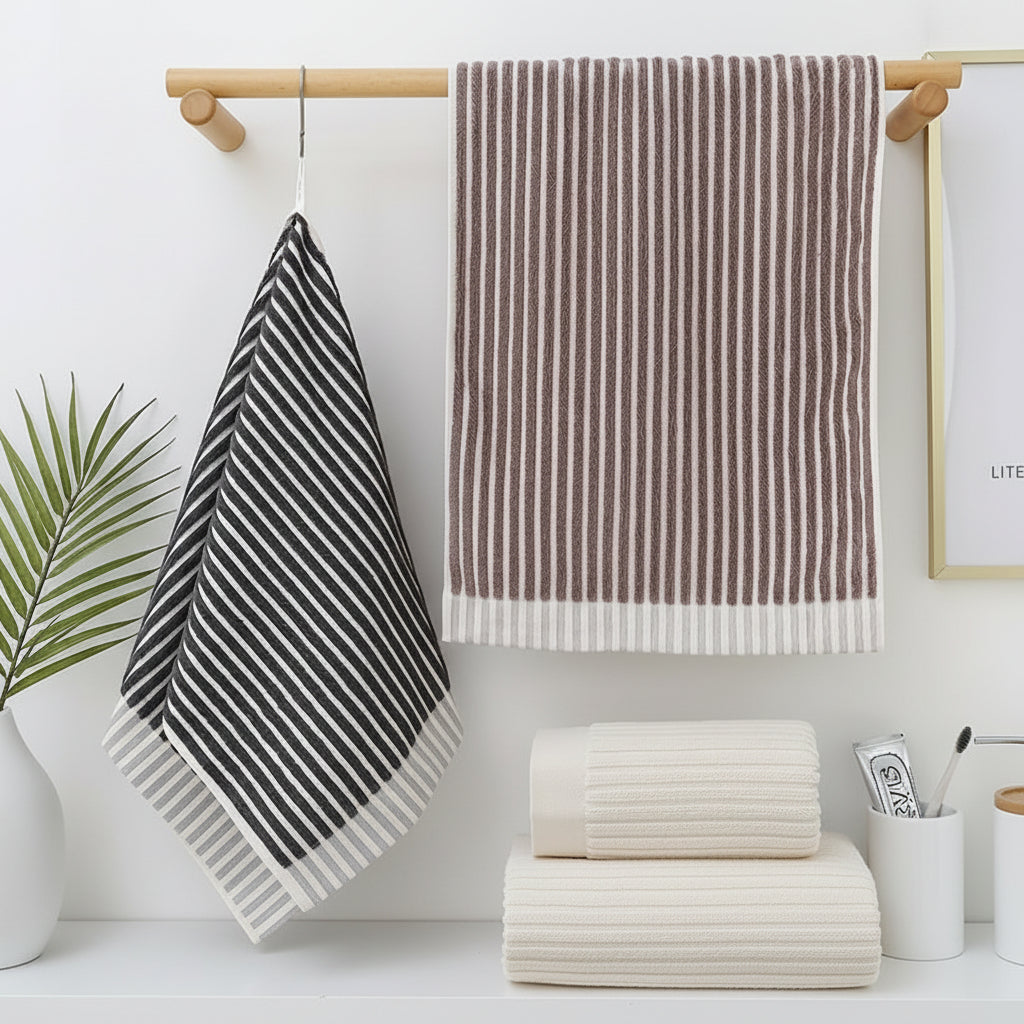 Chic Cotton Loop Towels Set with Stripes for Easy Hanging