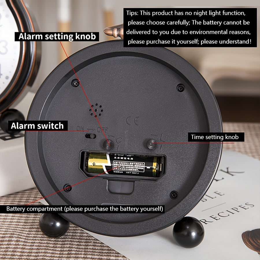 Classic European Metal Alarm Clock with Silent Operation