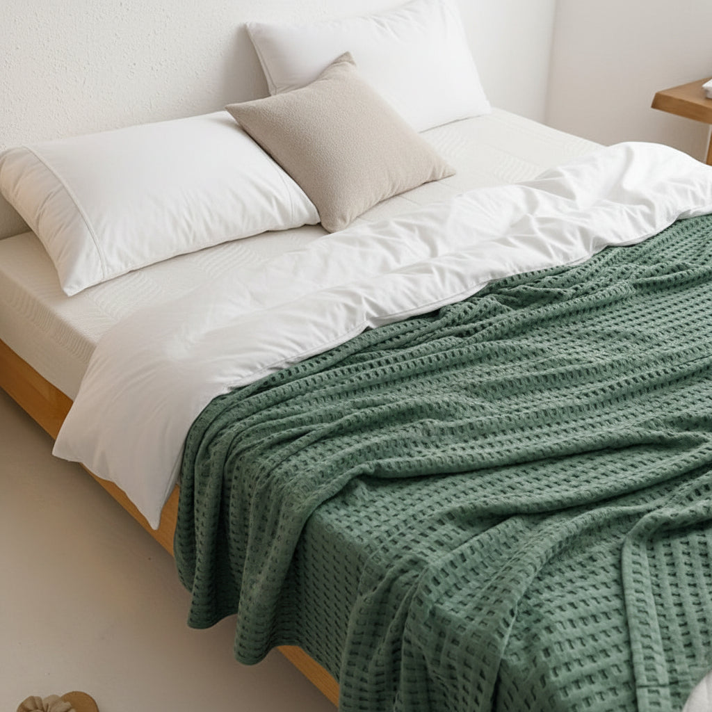 CozyNest – Breathable Waffle Weave Cotton Quilt Blanket