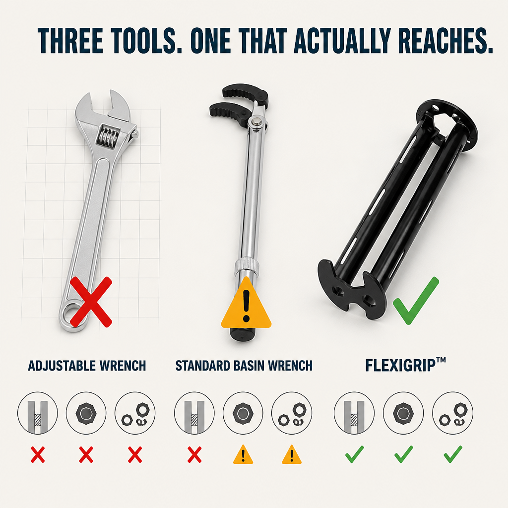 FlexiGrip™ — Fit Any Faucet In Tight Under-Sink Spots Without Needing A Plumber