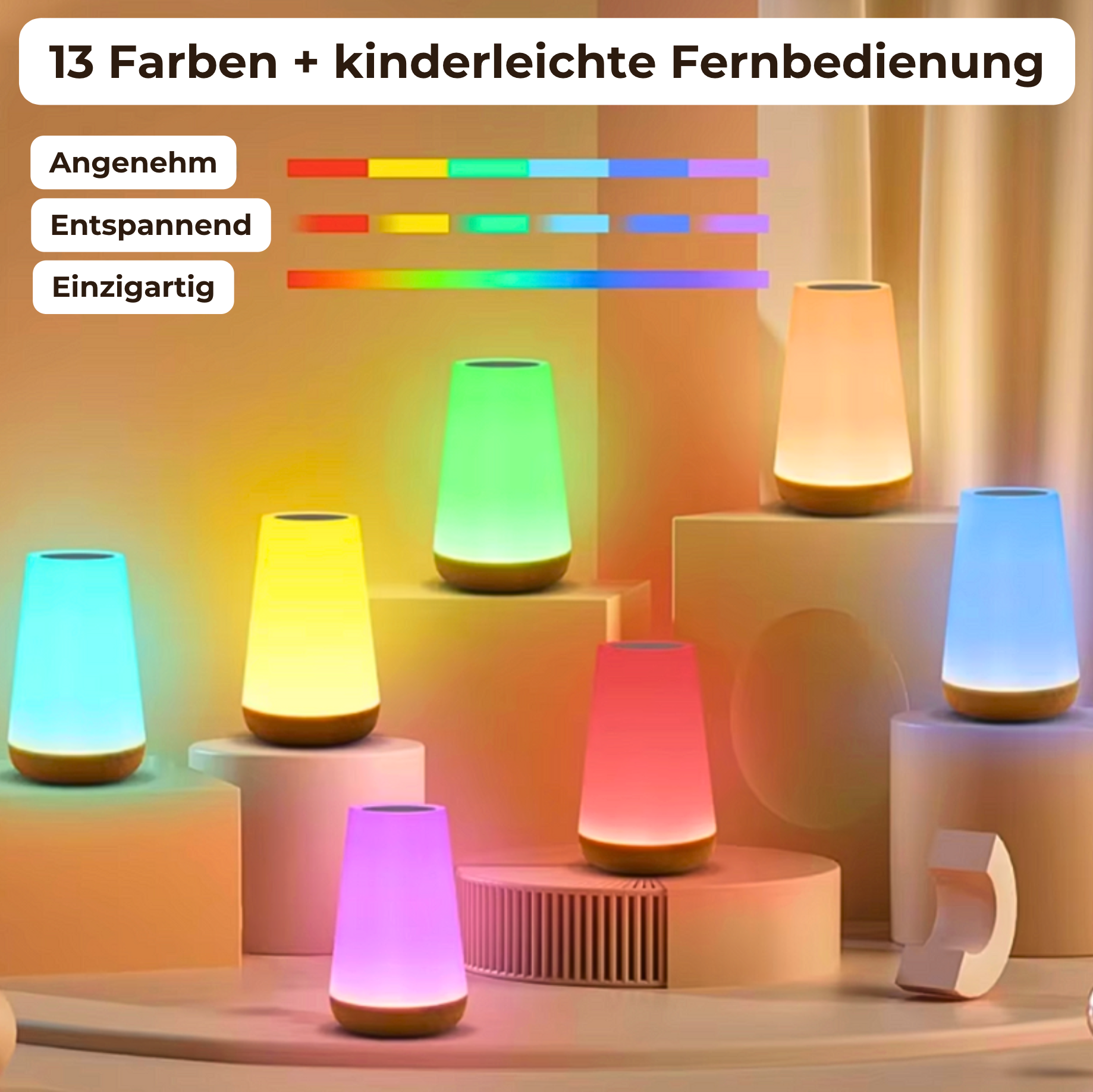 LumiSleep - Wireless USB Rechargeable Bedside Lamp with Touch Dimming (Includes 13 Colors + Remote Control)