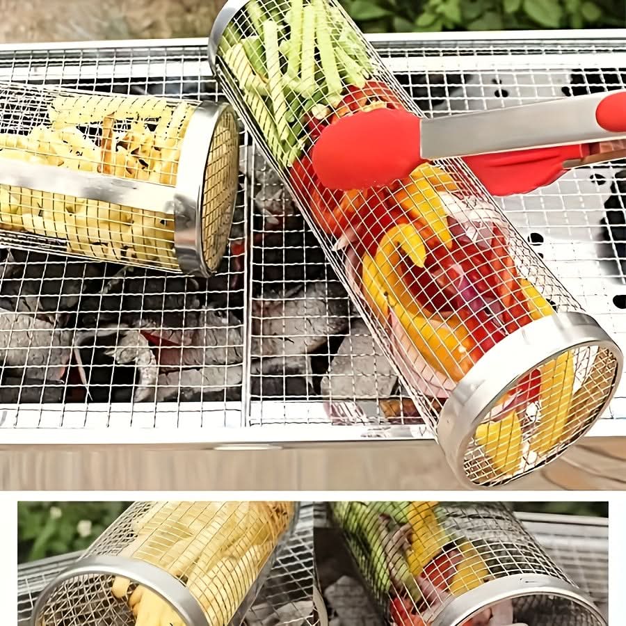 Stainless Steel Grill Basket with Rolling Design