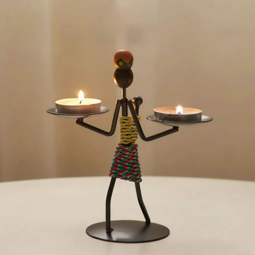 Abstract Metal Candle Holder Sculpture in Modern Design
