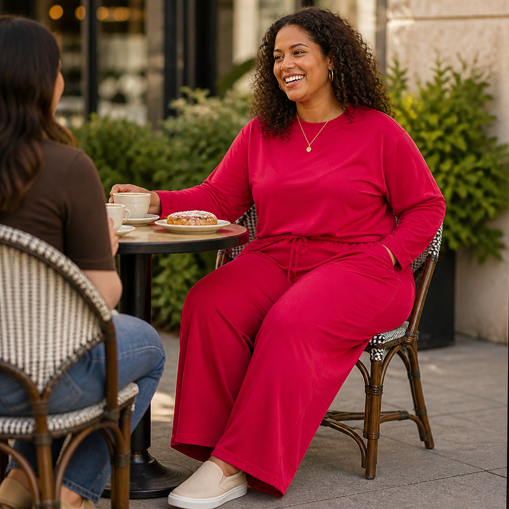 ElysianEase™ – Comforted Long Sleeve Shirt & Wide-Leg Trousers Set