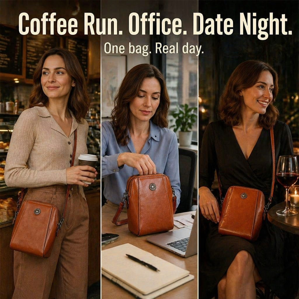 VividAura™ — Soft-Leather Crossbody to Hold Phone, Cards & Lipstick All-in-One