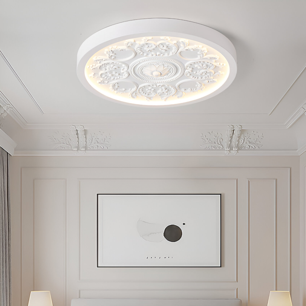 Ceiling lamp with raised floral pattern – Remote adjustable dimming