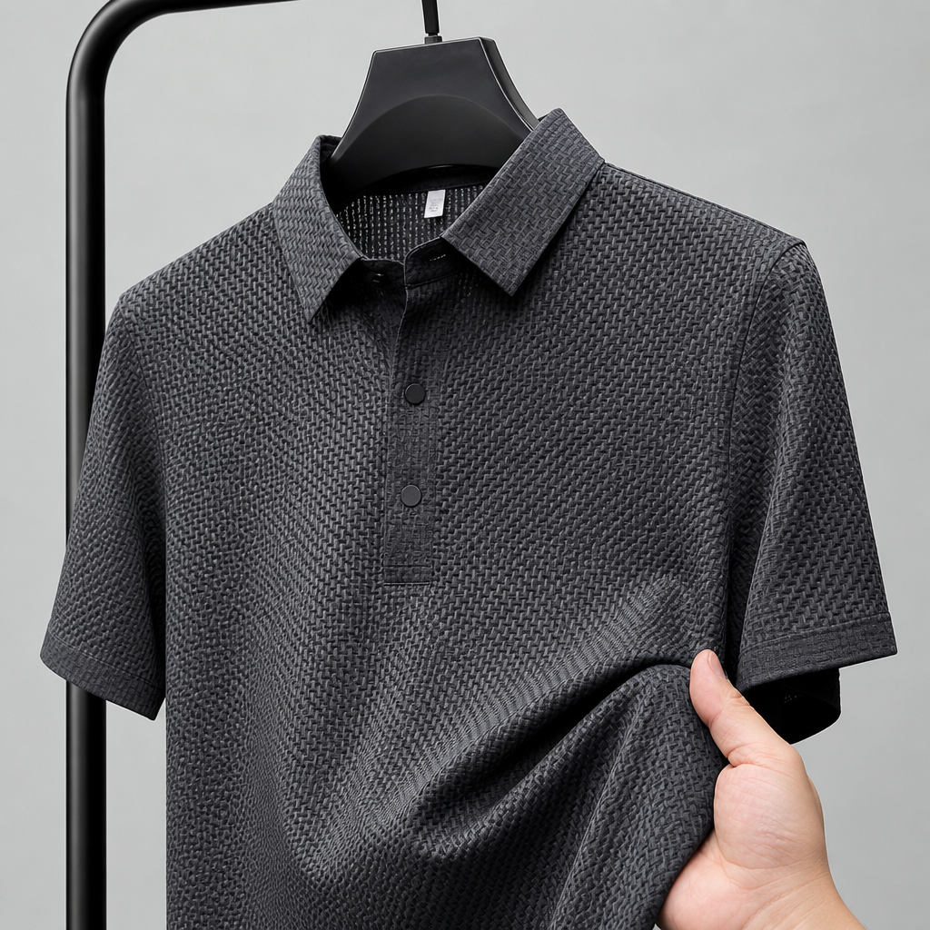 VentraBreeze™ – Breathable Textured Knit Polo Featuring Snap-Button Placket