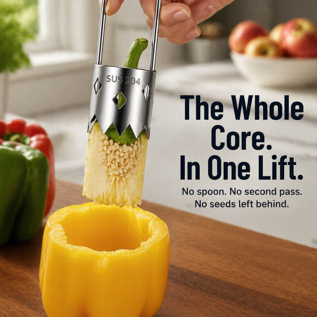 CoreEase™ — Cleanly Twist to Hollow Peppers, Apples & Pears in One Go