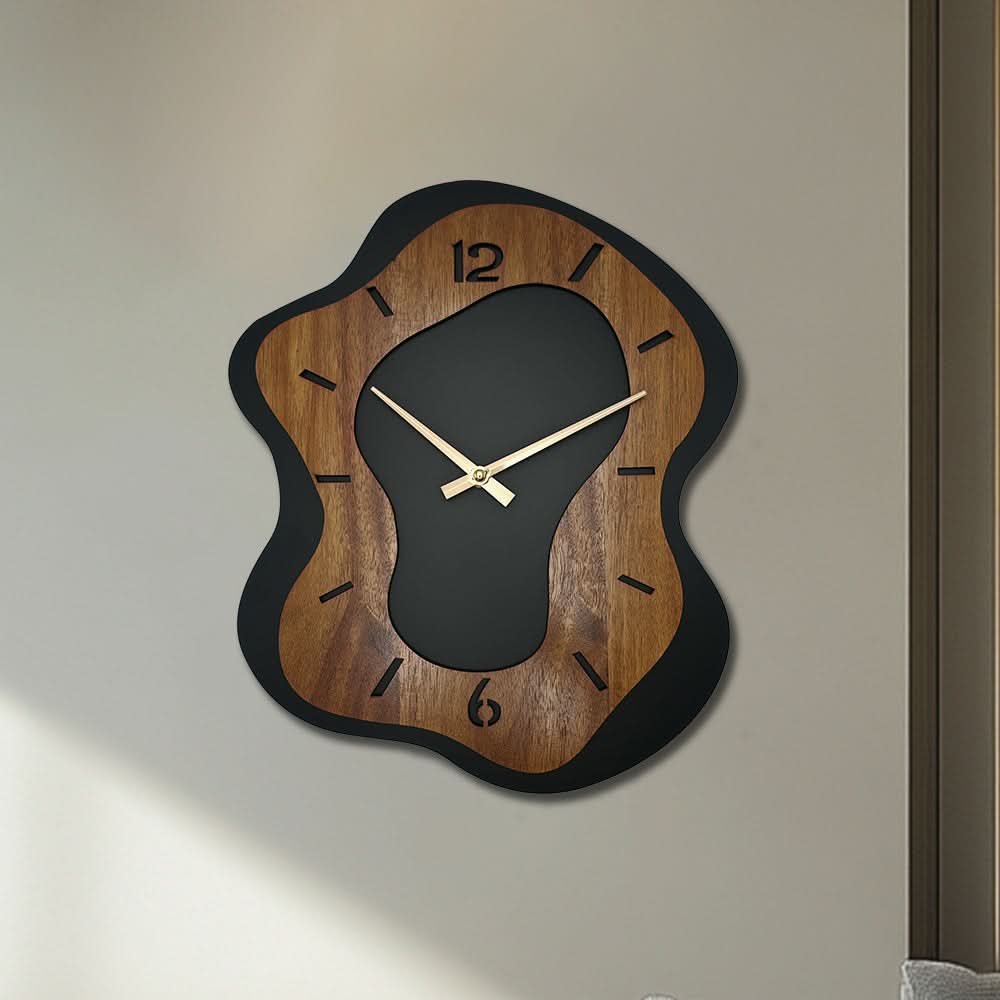 Unique Wooden Wall Clock with Irregular Design and Battery Operated