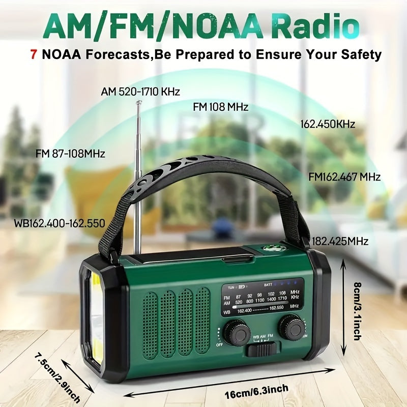 Survival Radio with 10,000 mAh Battery | Solar, Hand Crank & USB-C Charging | LED Torch, SOS Alert & Navigation