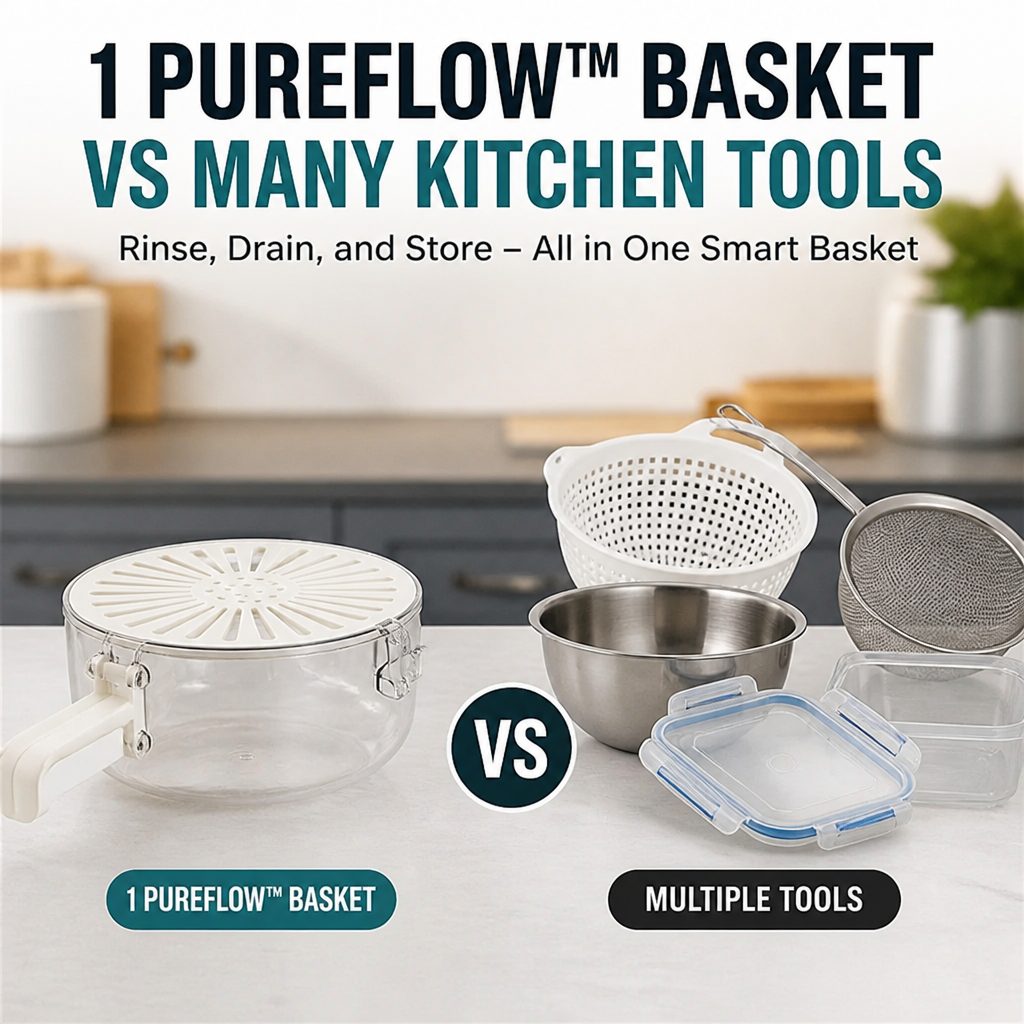 PureFlow™ Basket — Make Meal Prep a Breeze with Effortless Rinsing and Freshness Locked In