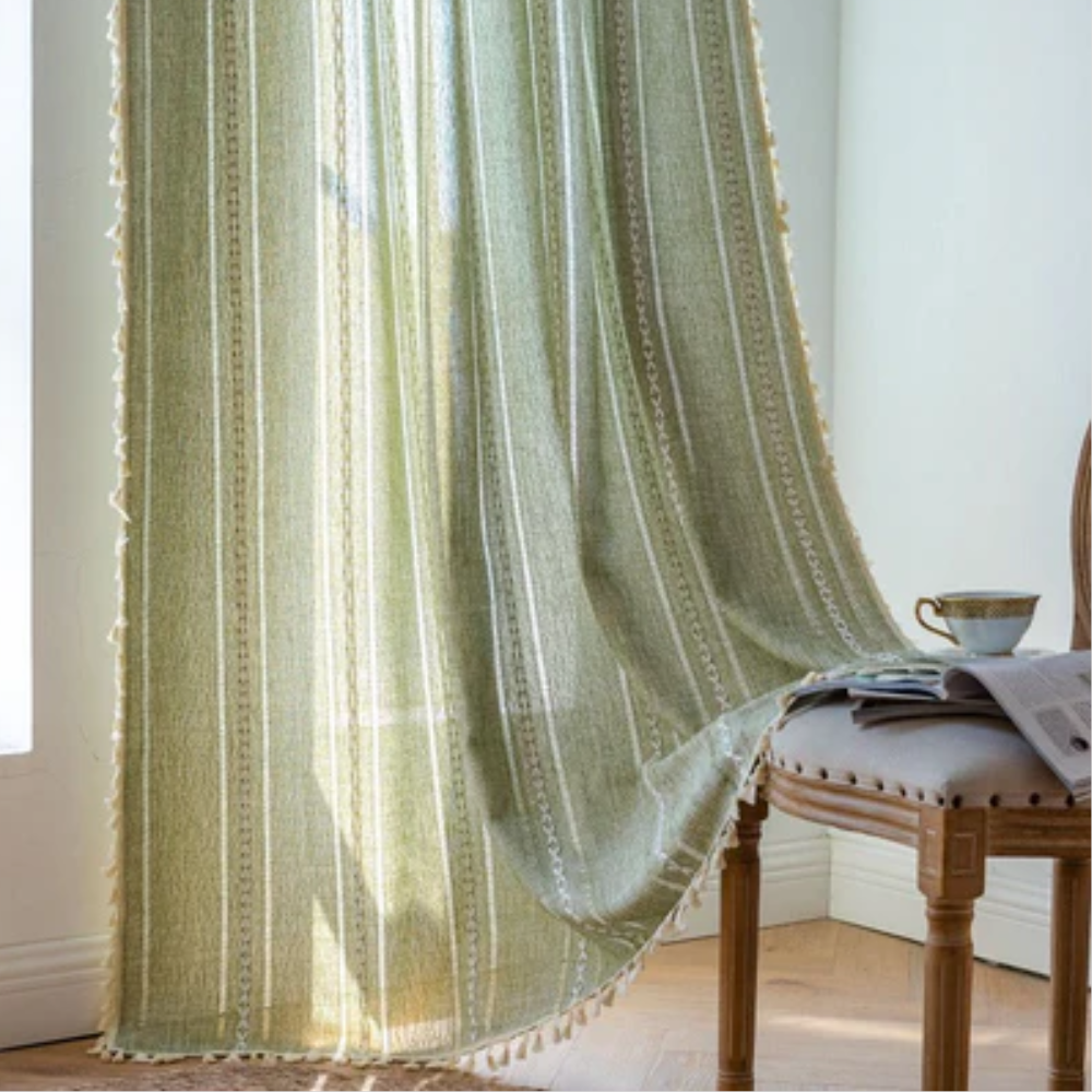 Sheer Striped Curtains in Sage Green