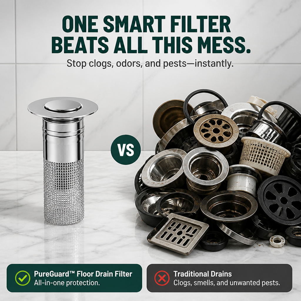 PureGuard™ Stainless Floor Drain Filter — Keep Drains Fresh, Clear, and Pest-Free Without the Hassle