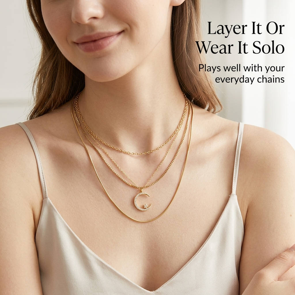 LumaLuxe™ Crescent Star Necklace — Ignite Your Inner Glow and Captivate Every Room