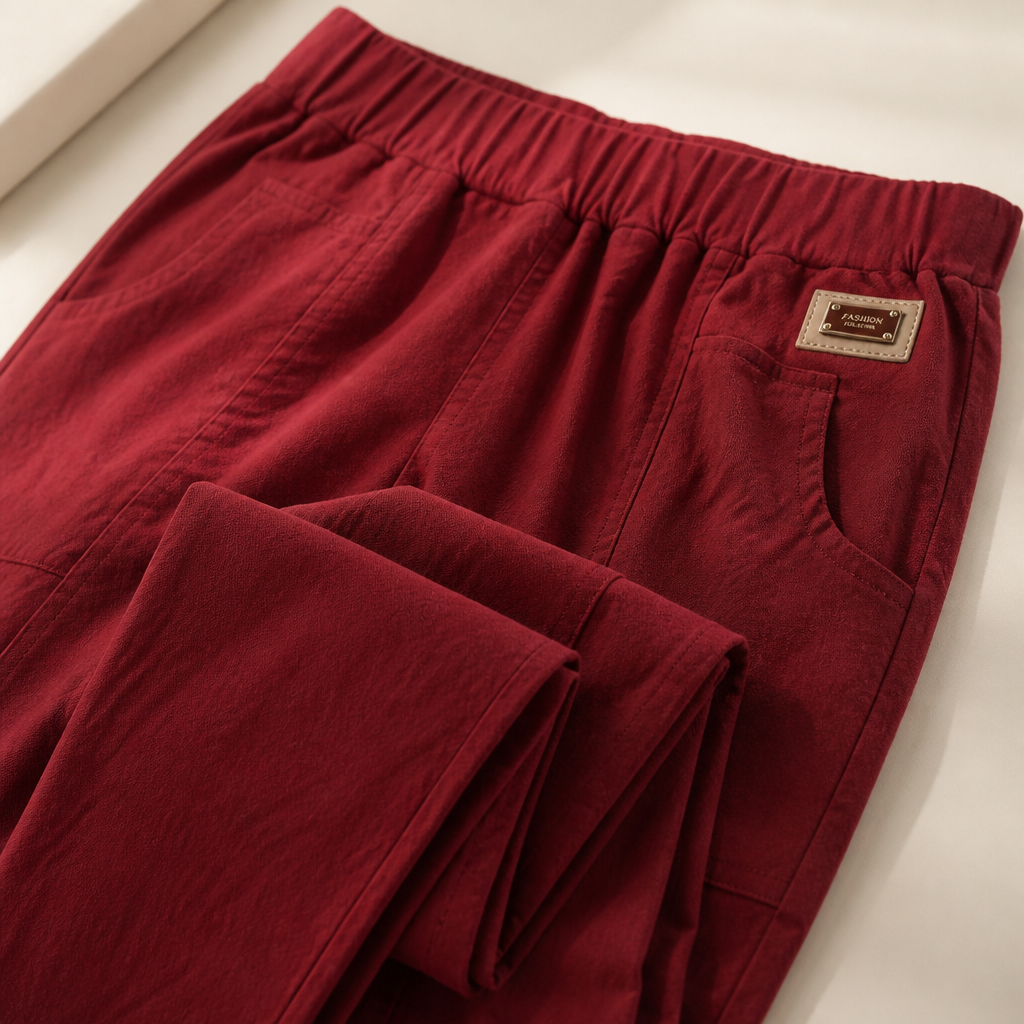 VeloraEase™ – Relaxed Tapered Cotton Pants with Elastic Comfort Waist