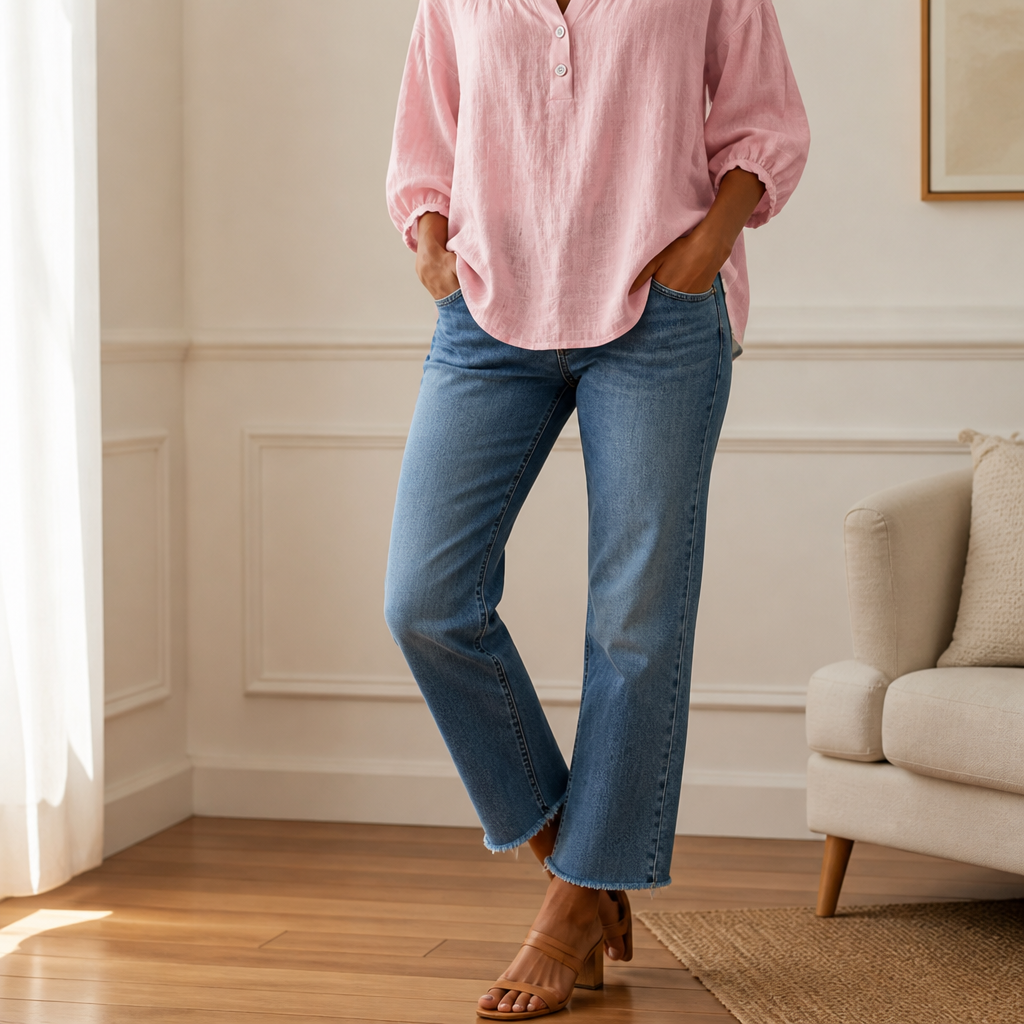 LumaFemme™ – Breezy Square-Neck Puff Sleeve Cotton-Linen Blouse