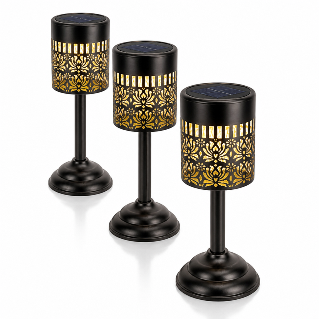 Solar-Powered Metal Filigree Outdoor Lantern (Floral Projection)