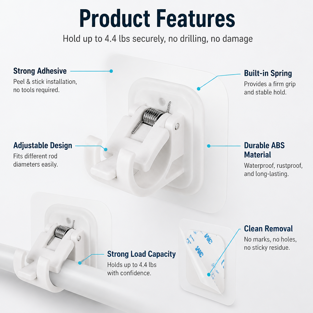 GlideMount™ — Hang Curtains Perfectly with Zero Damage or Drills