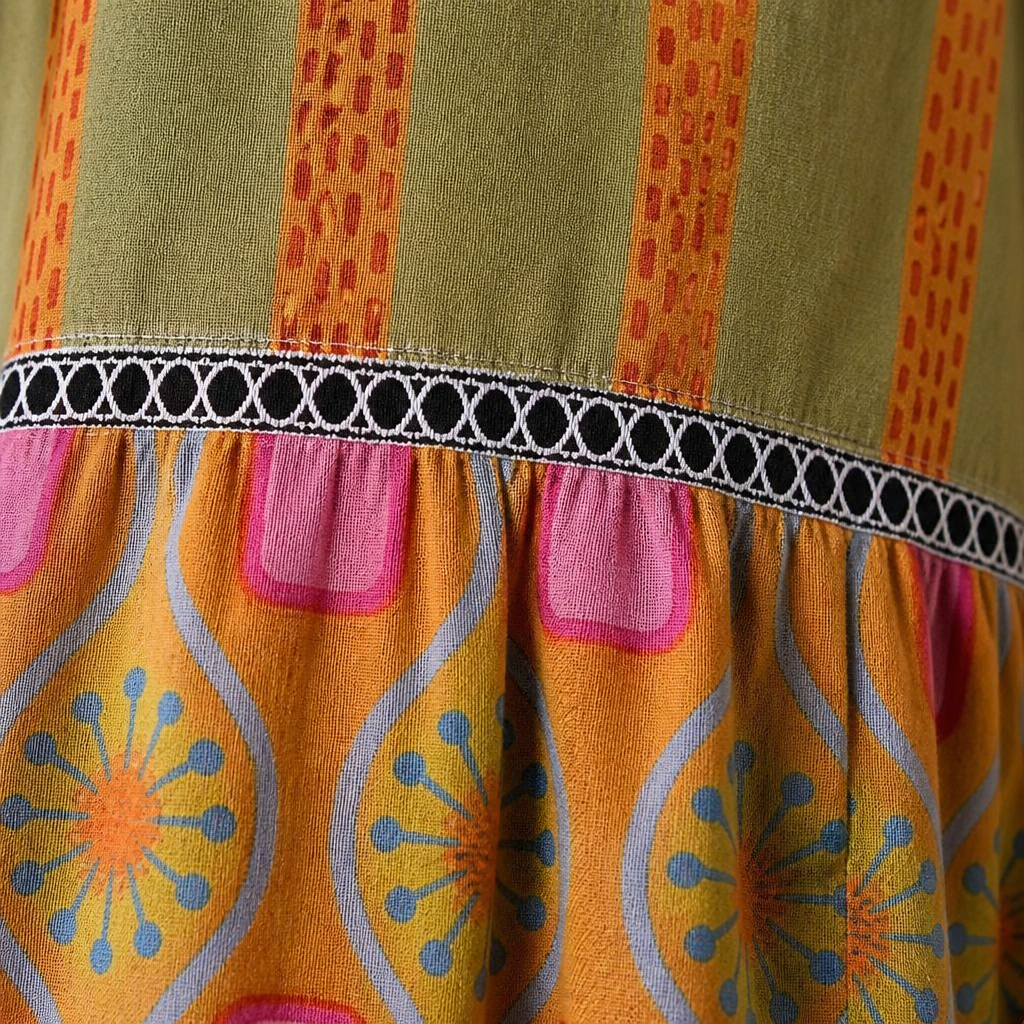 VivaLuxe™ – Boho-Inspired Mixed-Print Relaxed Fit Top with 3/4 Sleeves