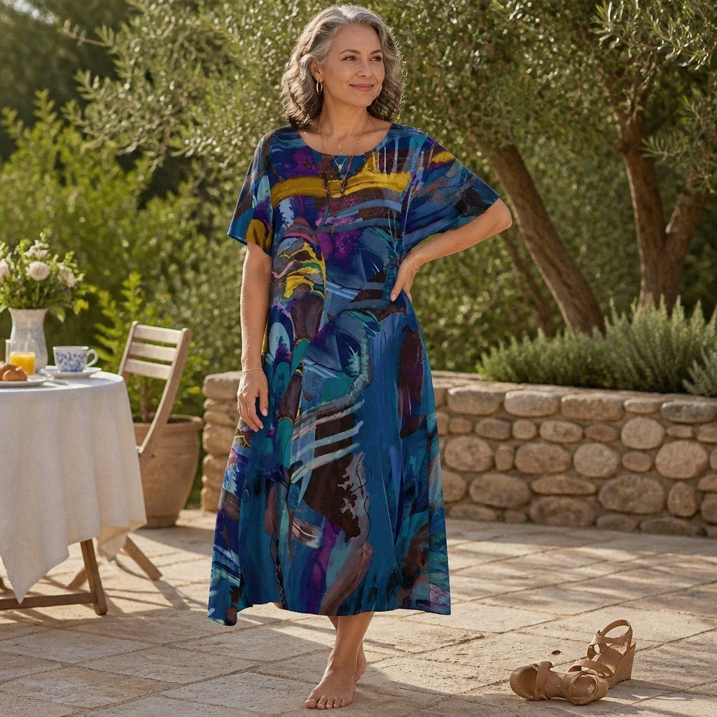 ZephyraWave™ – Breezy Bohemian Abstract Pattern Summer Dress