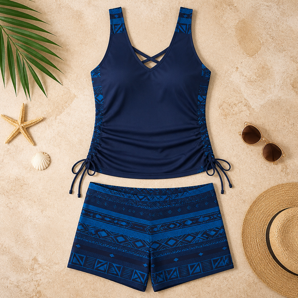 AquaVanta™ – Tummy-Control Tankini Set with Adjustable Side Ties