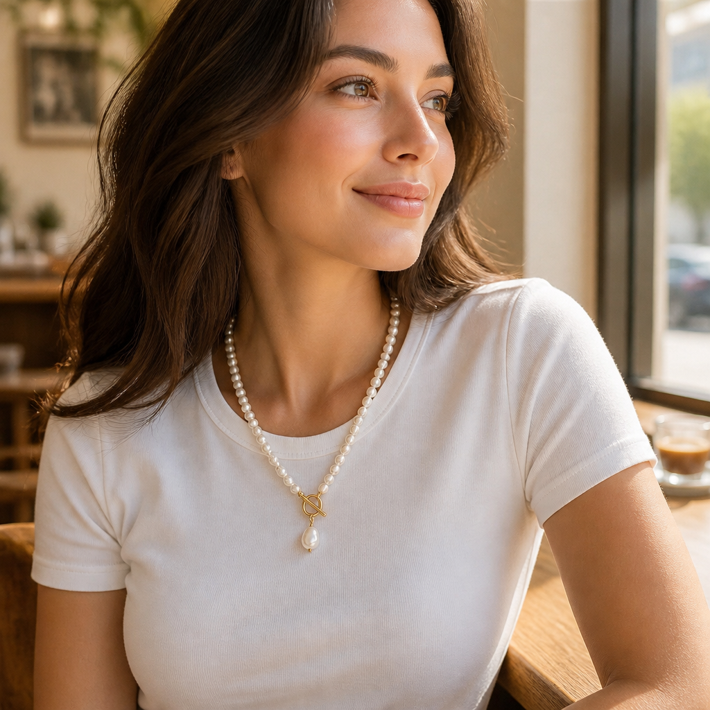VeraLuxe™ – Triple-Strand Pearl Necklace Set with Gold Toggle Fastenings