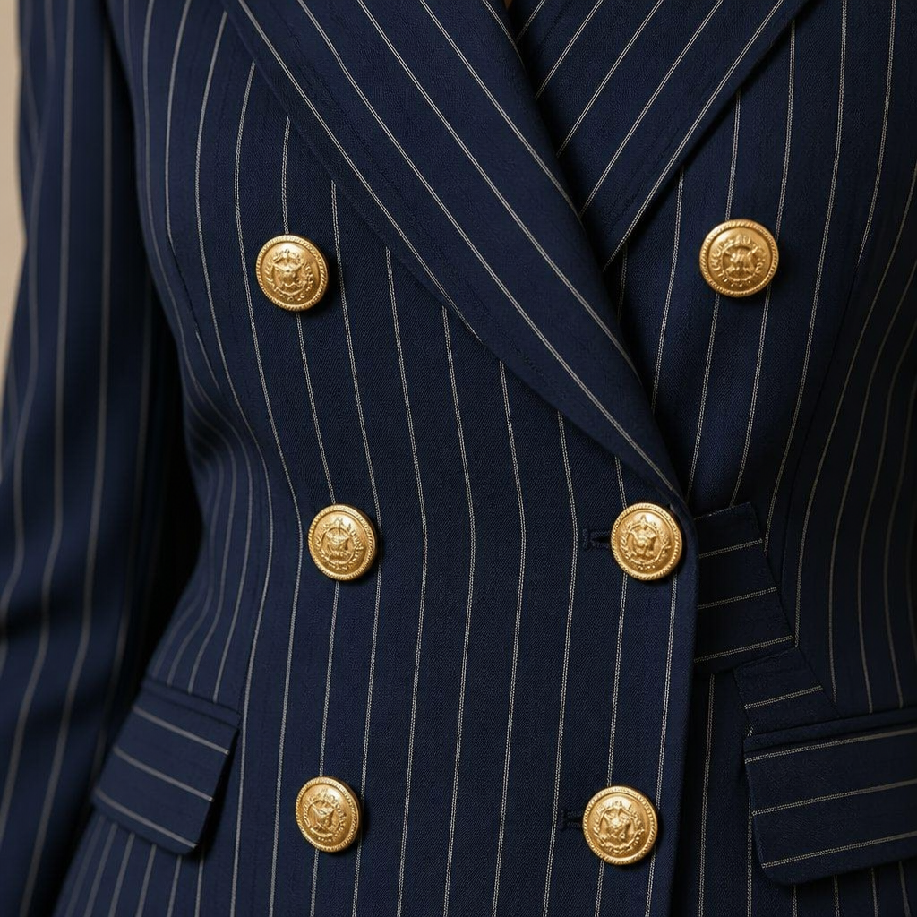 Lumiera™ – Custom Pinstripe Double-Breasted Blazer Suit Set