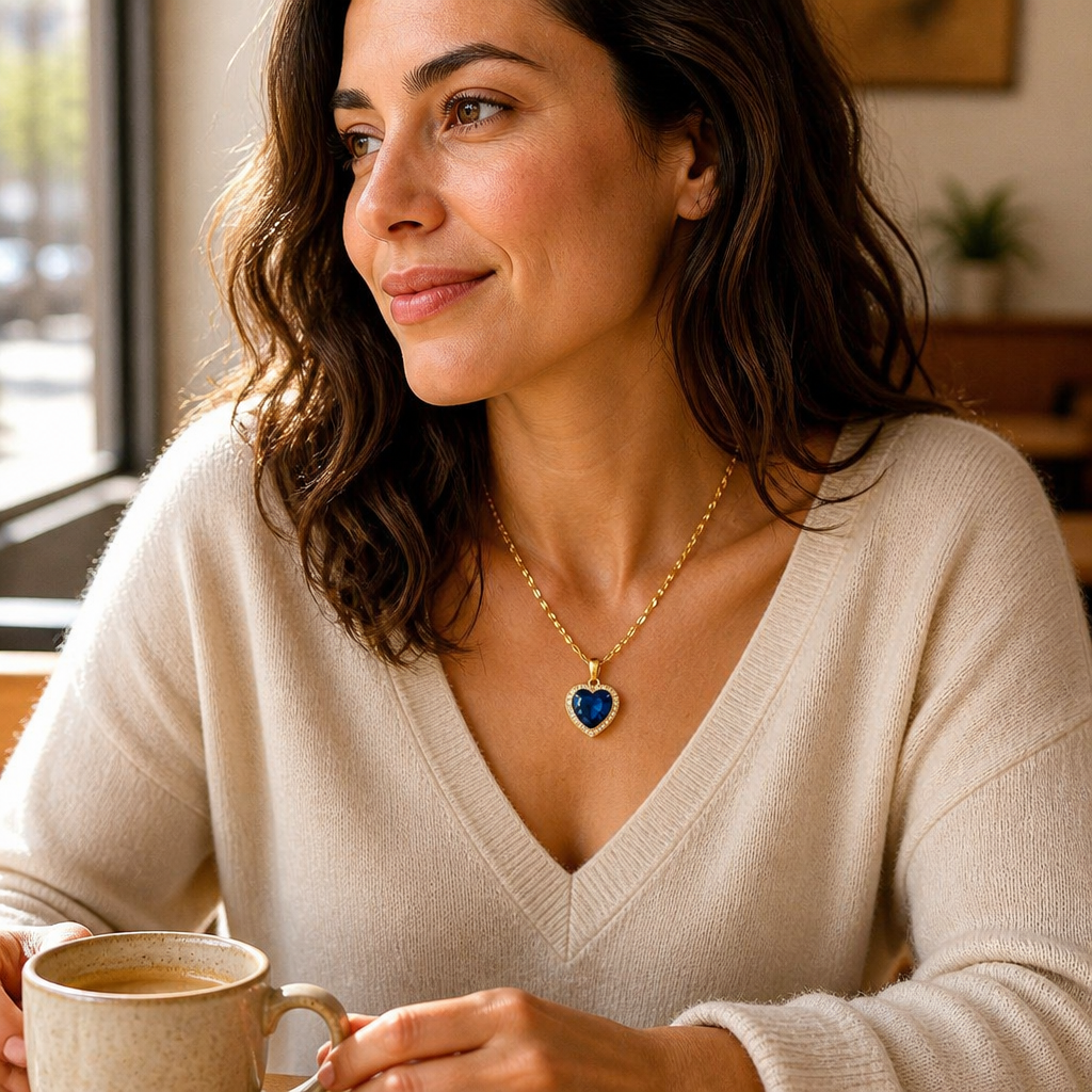 LioraCharm™ – Gleaming Sapphire Heart Necklace with Pavé Halo Pendant