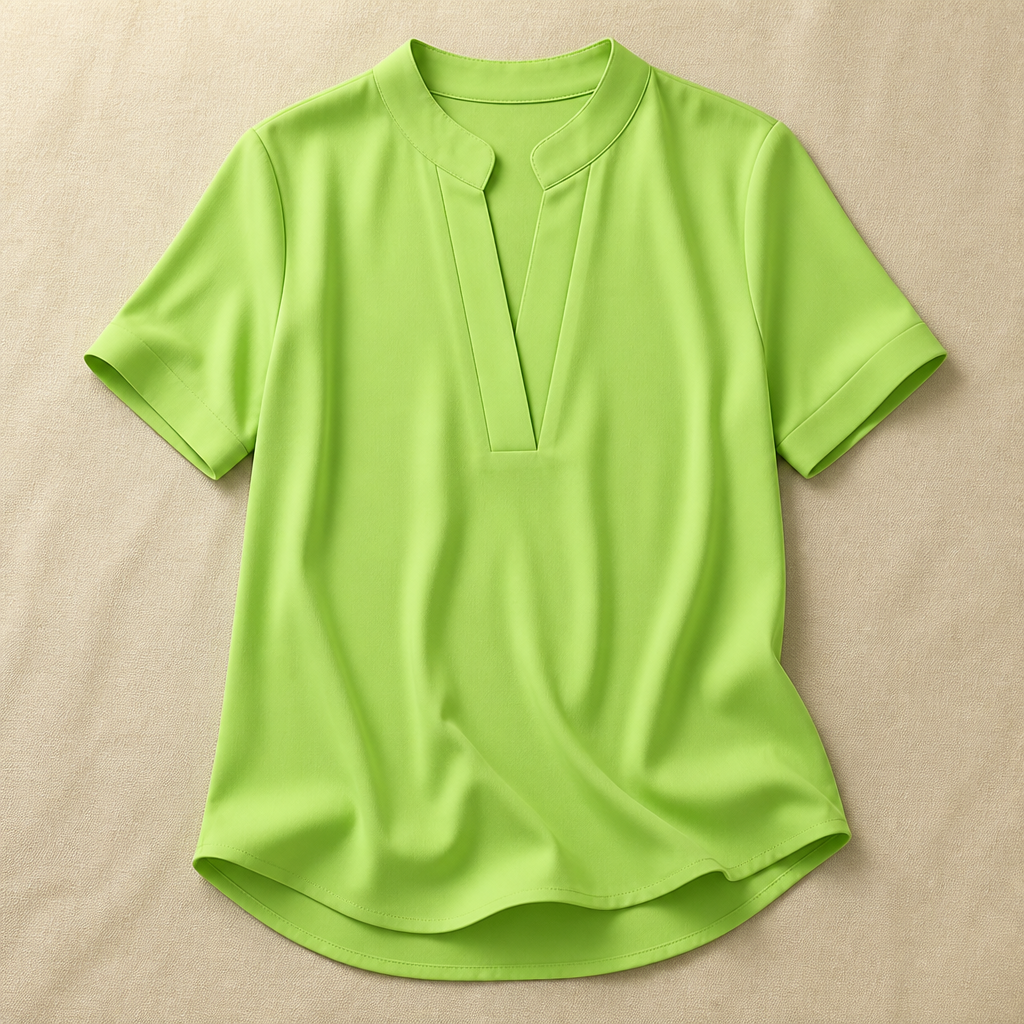 LioraSilk™ – Elegant V-Neck Top with Notched Stand Collar