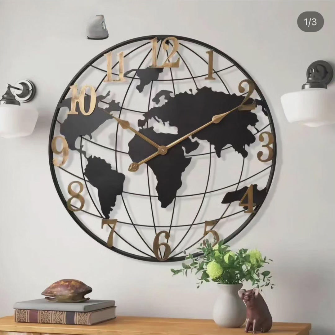 60cm Global Map Decorative Clock for Modern Interiors