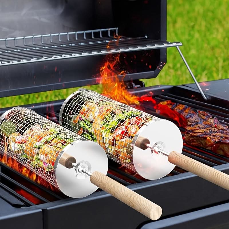Stainless Steel Grill Basket with Rolling Design