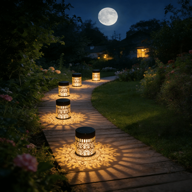 Solar Lotus Projection Table Lamp for Outdoor Use