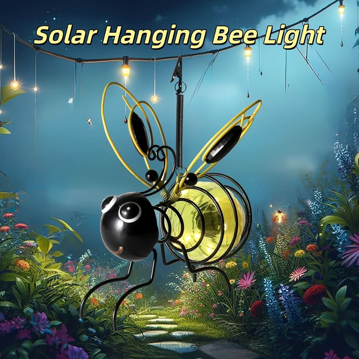 Solar-Powered Garden Light in Bee Design for Hanging Display