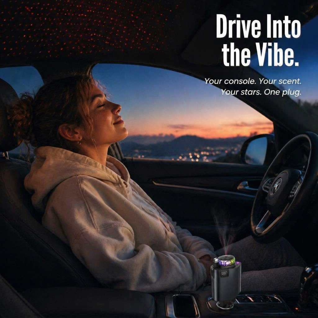 LumiVibe™ — Power, Scent & Star-Project Your Car with One Plug