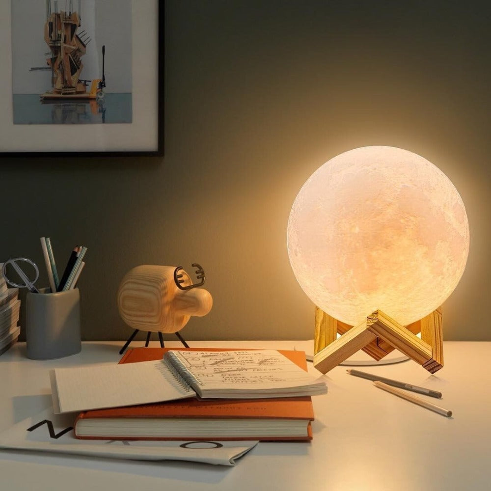Moon Light with Wooden Base – 16 Colors & Dimmable Brightness