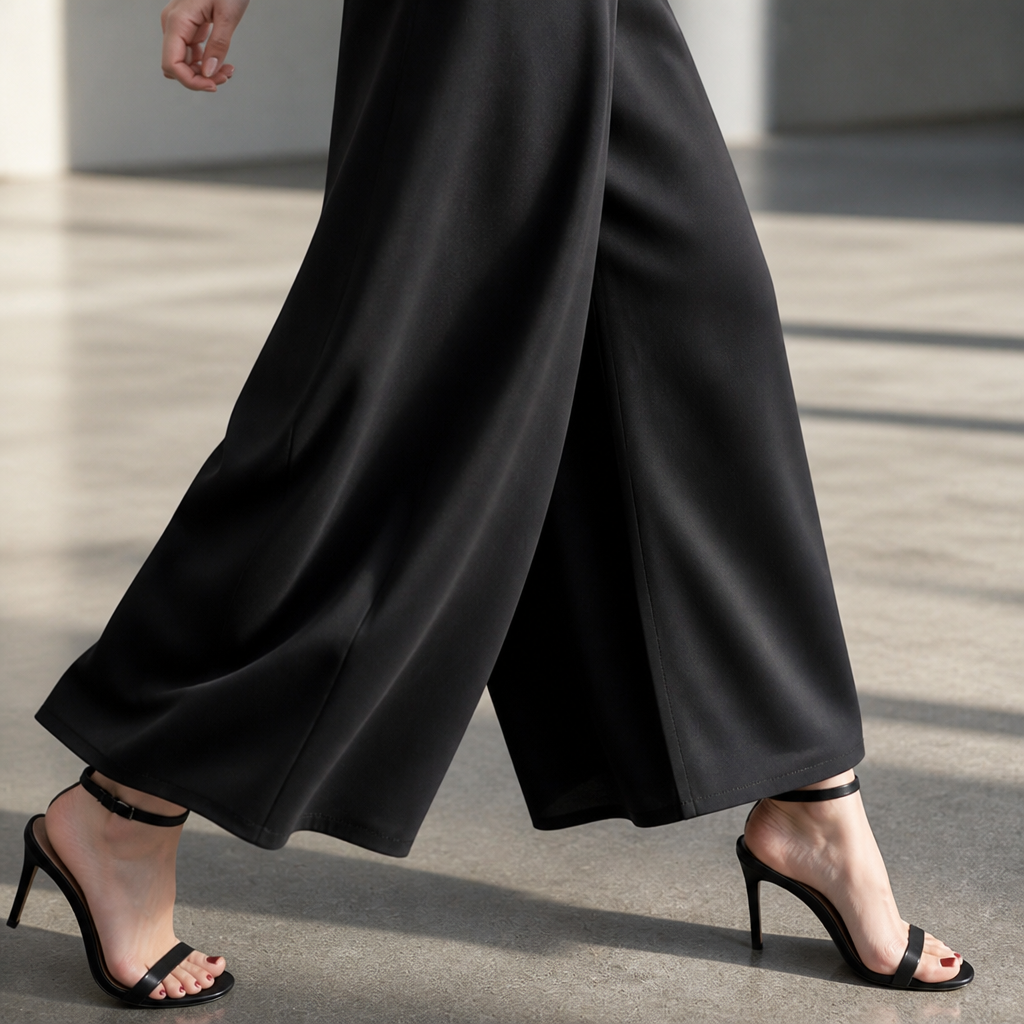 VeroLuxe™ – Wide-Leg Flowing Pleated Pants Featuring Side Button Accent